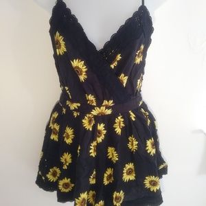 LF daisy romper black yellow flowers floral plunge